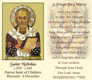 St. Nicholas Prayer for Children Holy Card