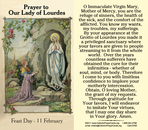 Our Lady of Lourdes Prayer Card