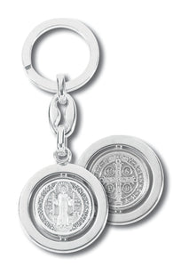 SILVER ST BENEDICT "SPINNER" KEY RING - 1439-06 - Catholic Book & Gift Store 