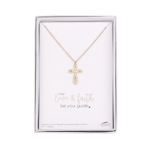 GOLD PAVE CROSS NECKLACE GIFT BOX 15"L