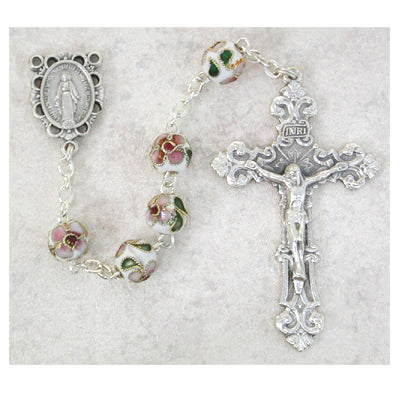 8MM WHITE CLOISONNE ROSARY - 764SF