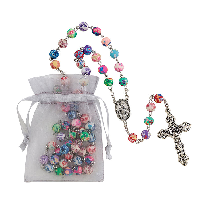 8MM FLORIA BEAD ROSARY W/POUCH