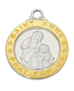 TWO-TONE ST ANNE ROUND PENDANT WITH 18" CHAIN