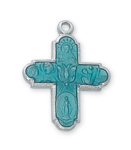 STERLING PLATED/4-WAY MEDAL/BLUE ENAMEL - RC577 - Catholic Book & Gift Store 