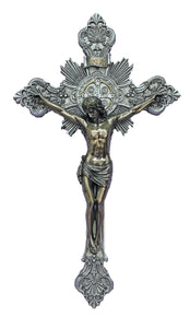14" ST BENEDICT CRUCIFIX WITH PEWTER STYLE CROSS