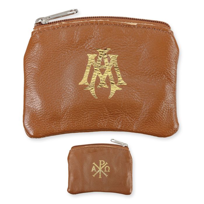 Brown Sheepskin Leather Rosary Case with Velveteen Lining