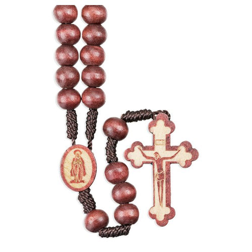 Dark Brown Wood Bead Corded Rosary