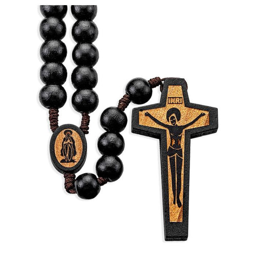 Black Wood Corded Rosary with Wood Center and Crucifix