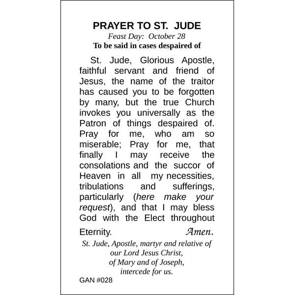 St. Jude Paper Prayer Card – Catholic Book & Gift Store