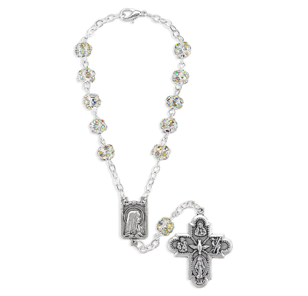 Rhinestone Crystal Bead Auto Rosary with 4 Way Medal