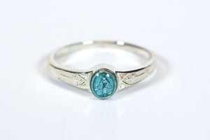 Sterling Silver Miraculous Ring w/Blue Epoxy - Size 9