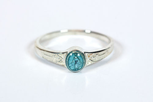 Sterling Silver Miraculous Ring with Blue Epoxy - Size 7