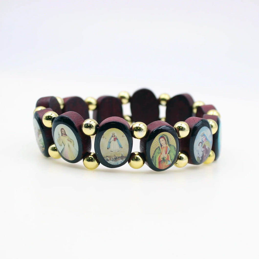 Wood Multi-Saint Stretch Bracelet