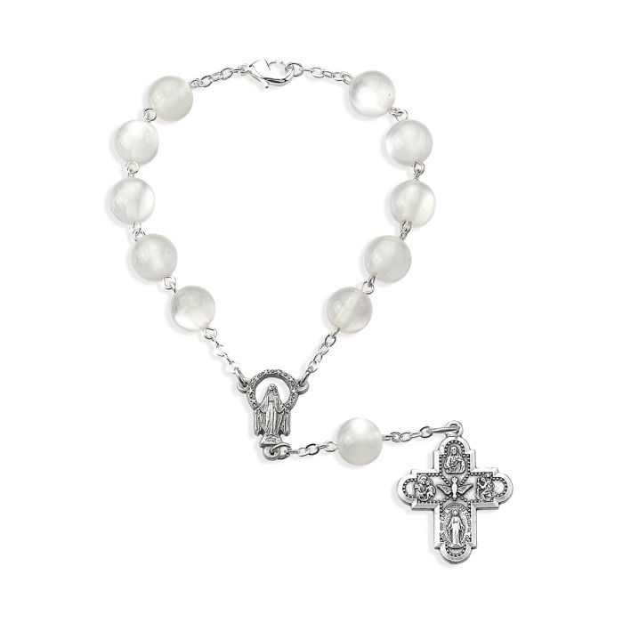 Round White Glass Bead Auto Rosary