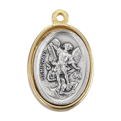 Silver Oxidized St. Michael Medal with Gold Rim