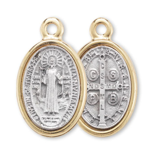 Oval Silver Oxidized St. Benedict Medal with Gold Rim