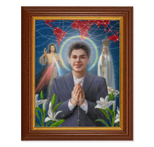 St. Carlo Acutis Print in Walnut Finished Beveled Frame