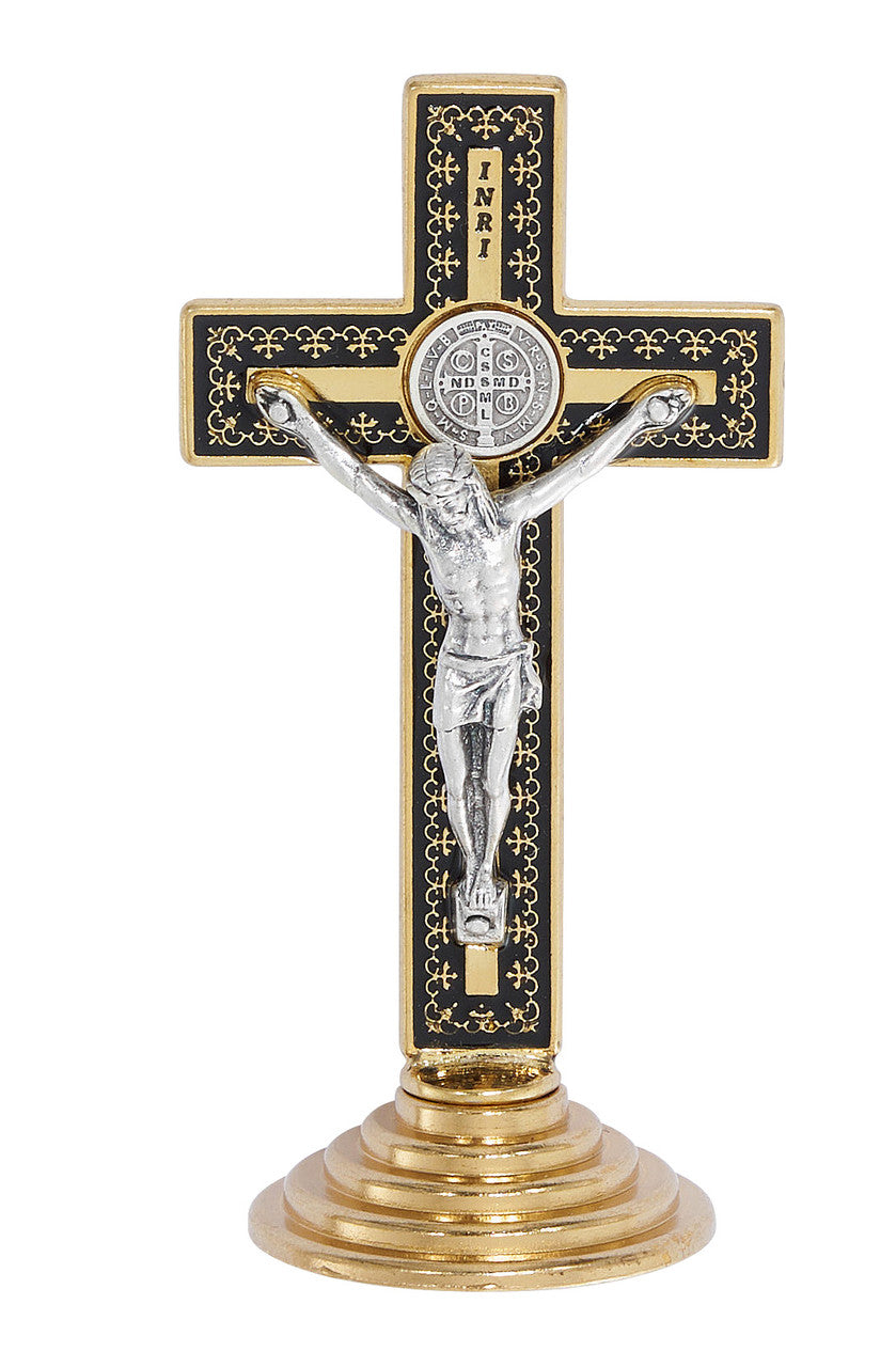 Two-Tone Silver Oxidized Standing Benedictine Crucifix