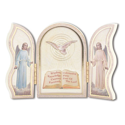 Confirmation Holy Spirit Standing Natural Wood Triptych