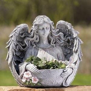 15.5"H ANGEL PLANTER WITH HUMMINGBIRD