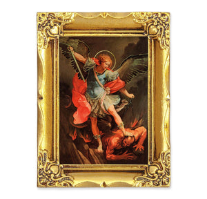 Antique Gold Frame with a 2 1/2" x 3 1/2" Saint Michael Gold Stamped Print