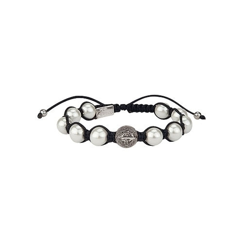 Silver/Pearl St. Benedict Adjustable Bracelet