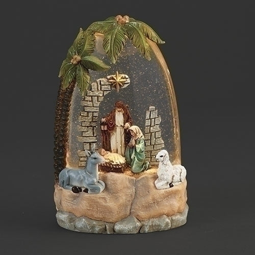 Lighted Swirl Palm Tree with Holy Family