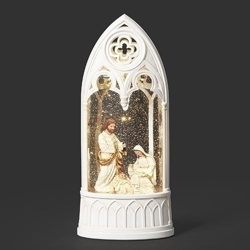 Lighted Swirl White Arch Holy Family