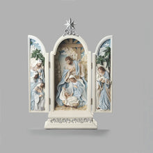 Triptych Nativity with Blue Leaf Design