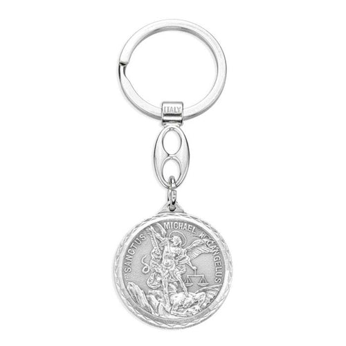 Round St. Michael Medal Keychain with St Christopher on Reverse Side