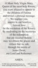 Our Lady of Fatima Prayer Card