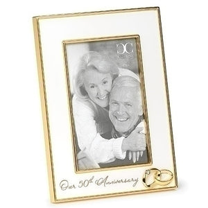 White 50th Anniversary Frame with Gold Rings