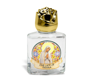 Glass Our Lady of Fatima Holy Water Bottle with Gold Rose Cap