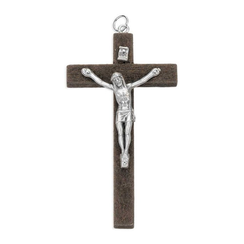 Traditional Brown Wood Crucifix with Metal Corpus