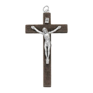 Traditional Brown Wood Crucifix with Metal Corpus