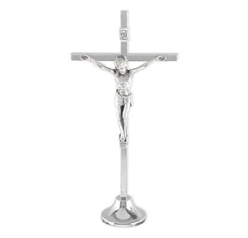 Brass Standing Silver Finished Crucifix with Silver Oxidized Corpus