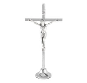 Brass Standing Silver Finished Crucifix with Silver Oxidized Corpus