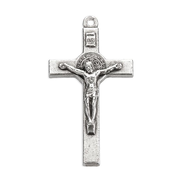 Antiqued Silver Oxidized Saint Benedict Crucifix