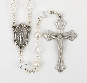 Crystal Bead and White Genuine Freshwater Pearl Rosary