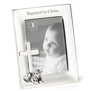 Two-Tone Silver Shell Baptism Frame with Cross and Lamb