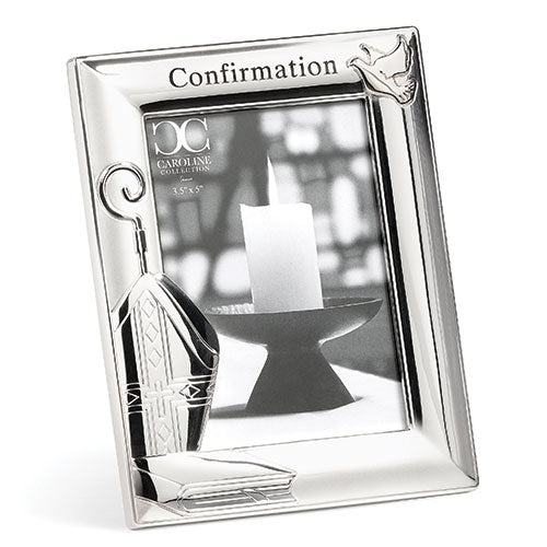 Two-Tone Silver Confirmation Frame with Dove