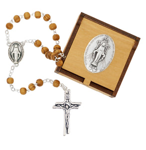 Miraculous Medal Wood Box with Olive Wood Miraculous Medal Rosary