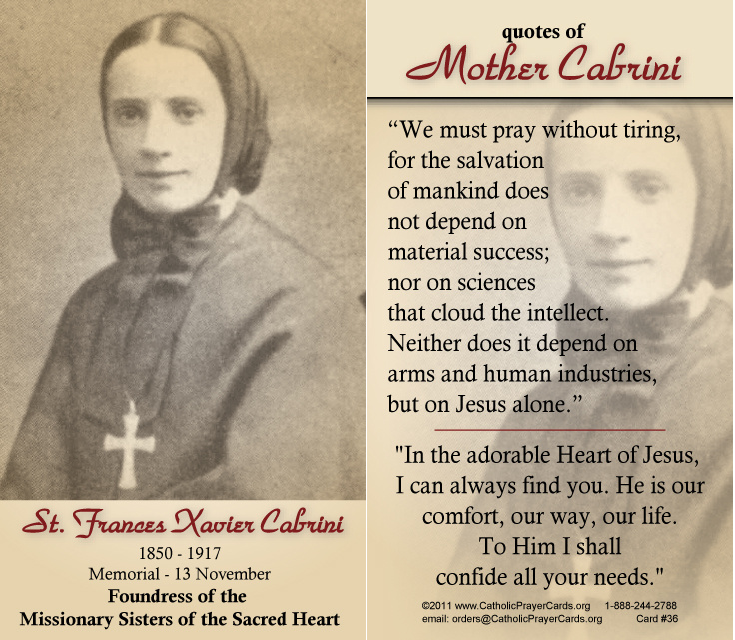 St. Frances Xavier Cabrini Prayer Card