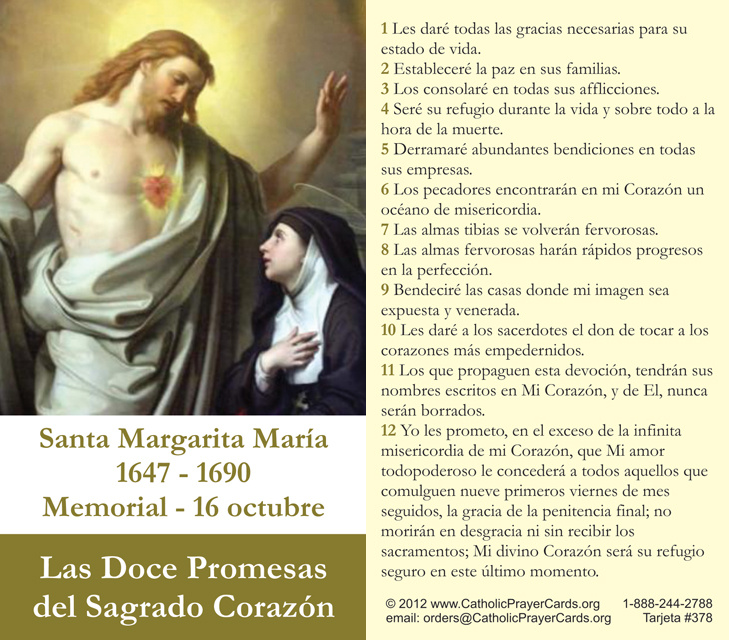 SPANISH - Twelve Promises of the Sacred Heart Prayer Card