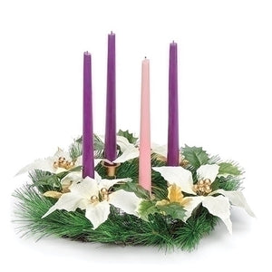 12" ADVENT WREATH WITH IVORY POINSETTIA - 38939