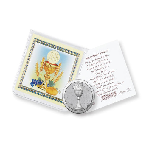 First Communion Pocket Coin with a Holy Card in a Clear Pouch