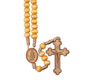 Brown Wood Bead Corded Rosary