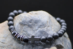 Cross Black Bead/Hematite Bracelet - Eden Merry Bracelet