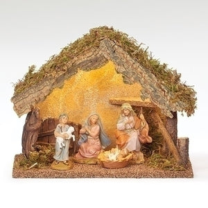 Four Figure Nativity with Italian Stable
