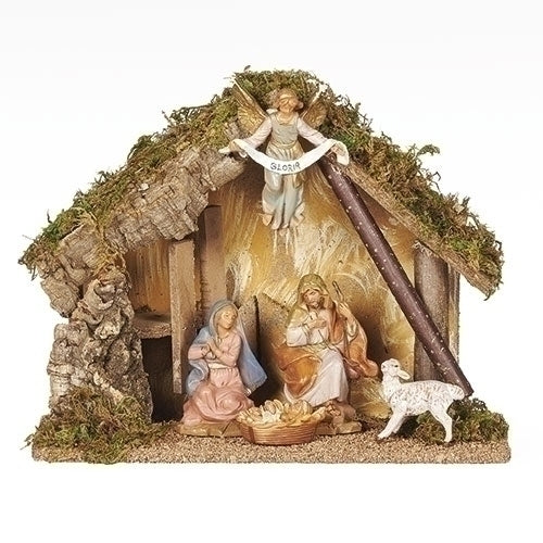 Five Figure Nativity Set with Italian Stable